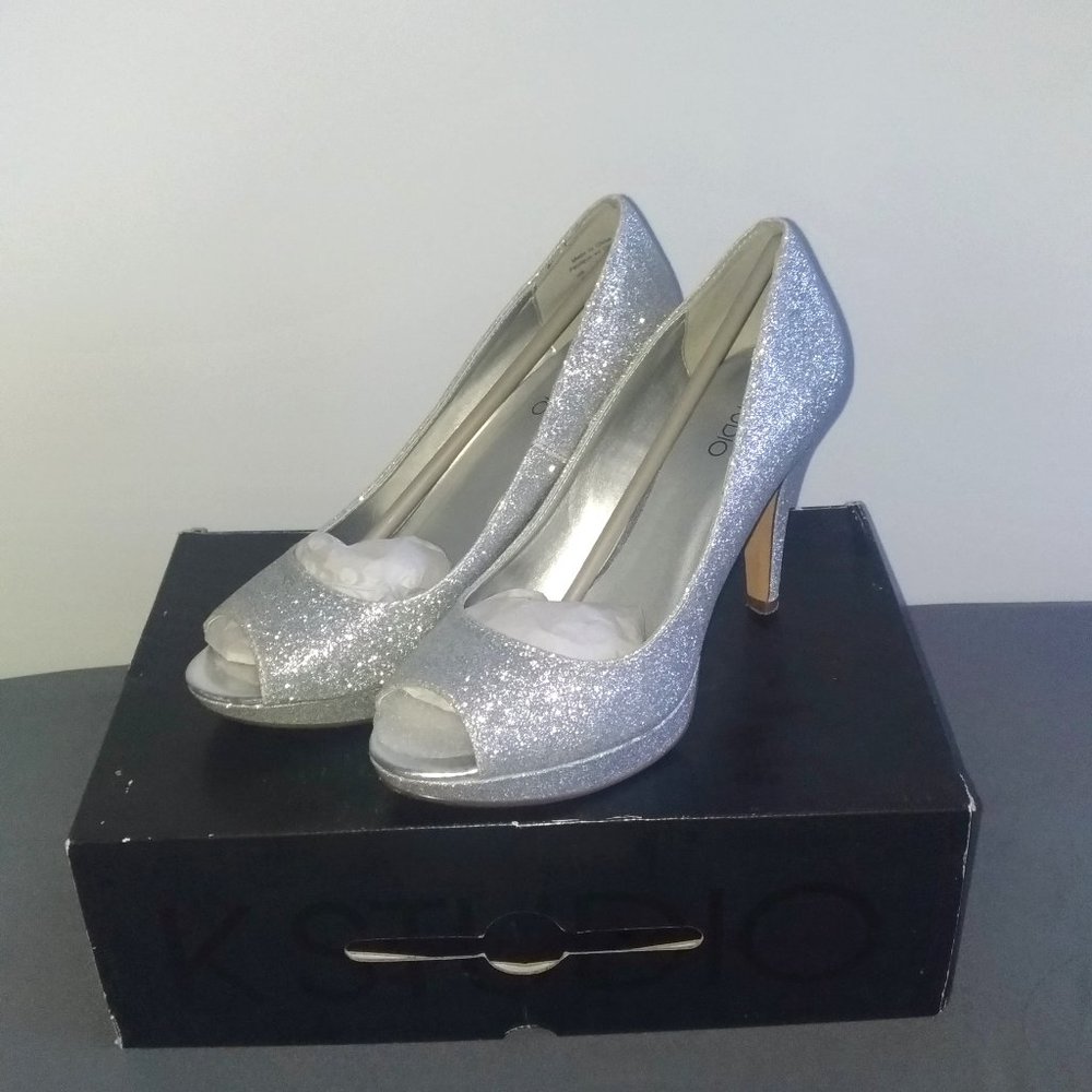 Sparkly Open-Toe Heels